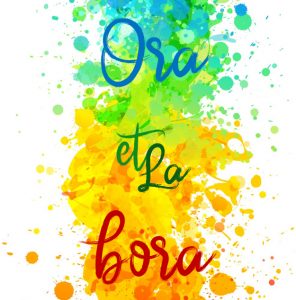 Bild, welches das lateinische "ora et labora" zeigt, als bunt dargestellten, fließenden Übergang