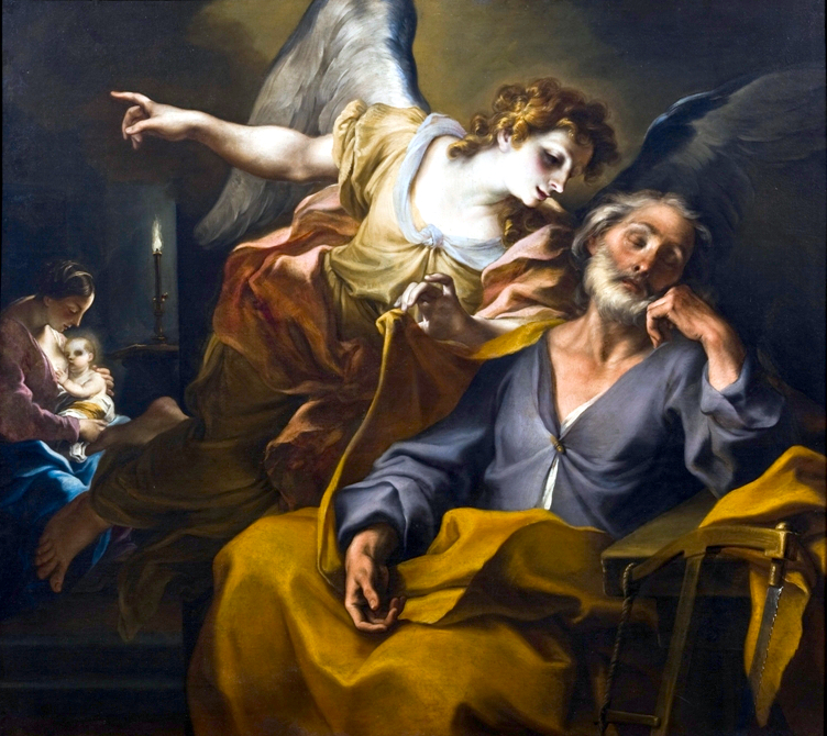 Ein Bild von Stefano Maria Legnani, mit dem Titel "Der Traum des Hl. Josef", von 1708, gemeinfrei, zu finden auf Wikipedia